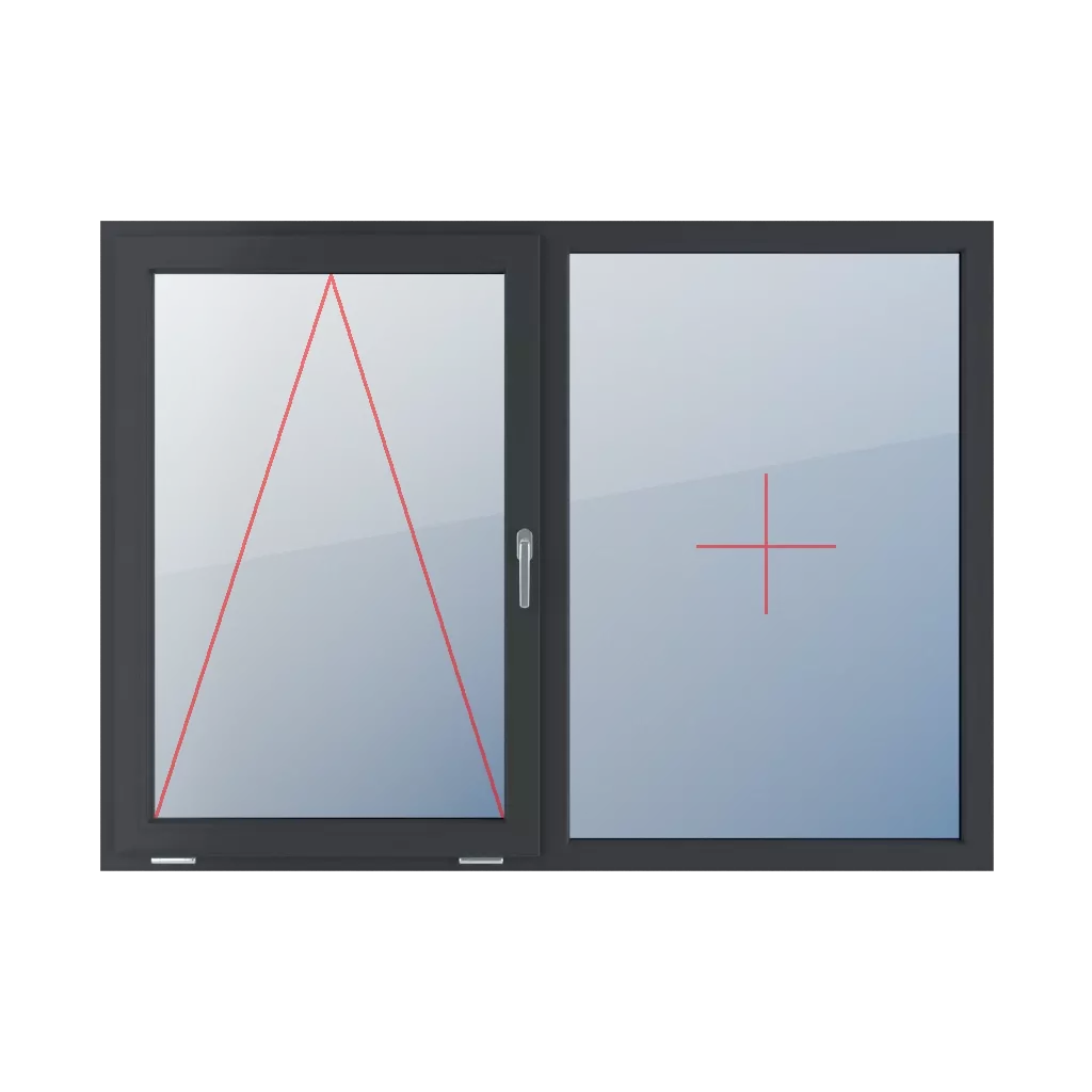 Tiltable with a handle on the right, fixed glazing in the frame windows window-types double-leaf symmetrical-division-horizontal-50-50  