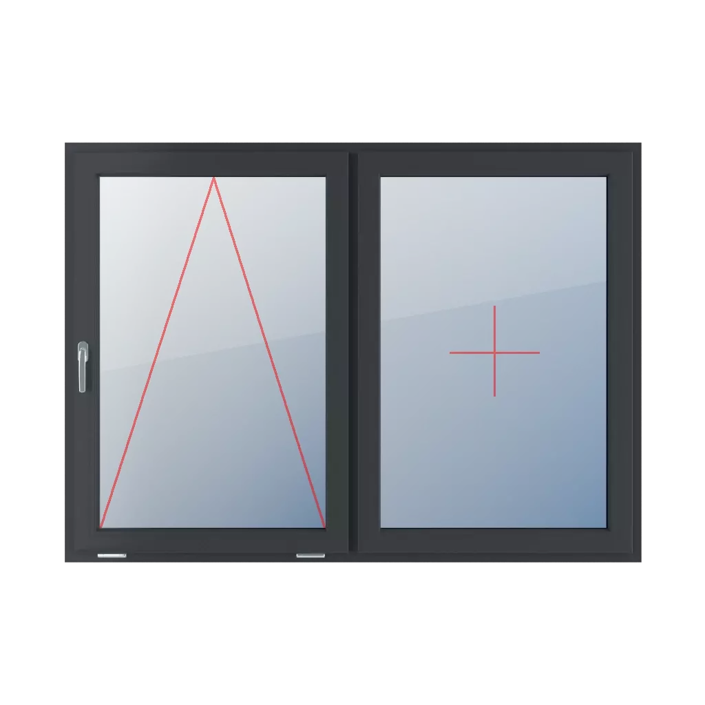 Tiltable with a handle on the left, fixed glazing in the sash windows window-types double-leaf symmetrical-division-horizontal-50-50  