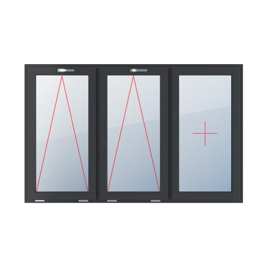 Tiltable with a handle at the top, fixed glazing in the sash windows window-types triple-leaf symmetrical-division-horizontally-33-33-33  