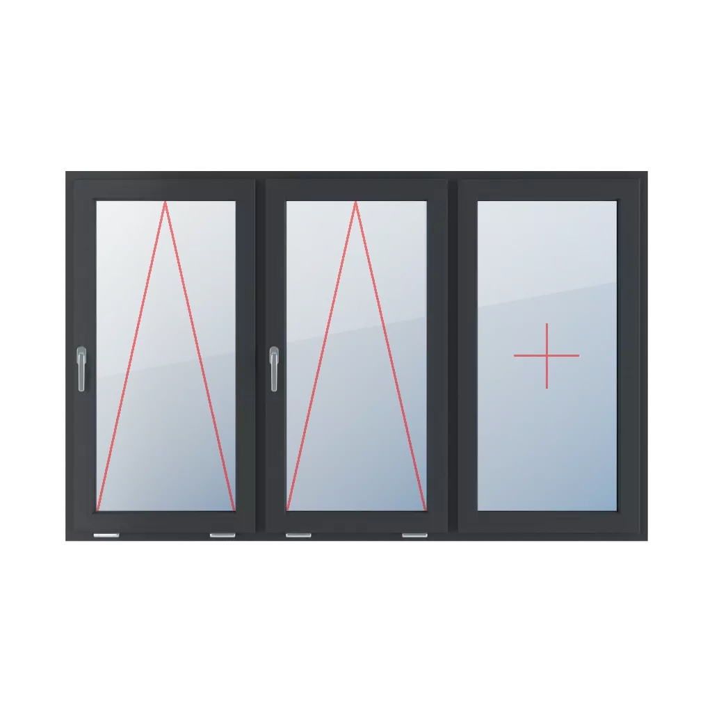 Tiltable with a handle on the left, fixed glazing in the sash windows window-types triple-leaf symmetrical-division-horizontally-33-33-33  