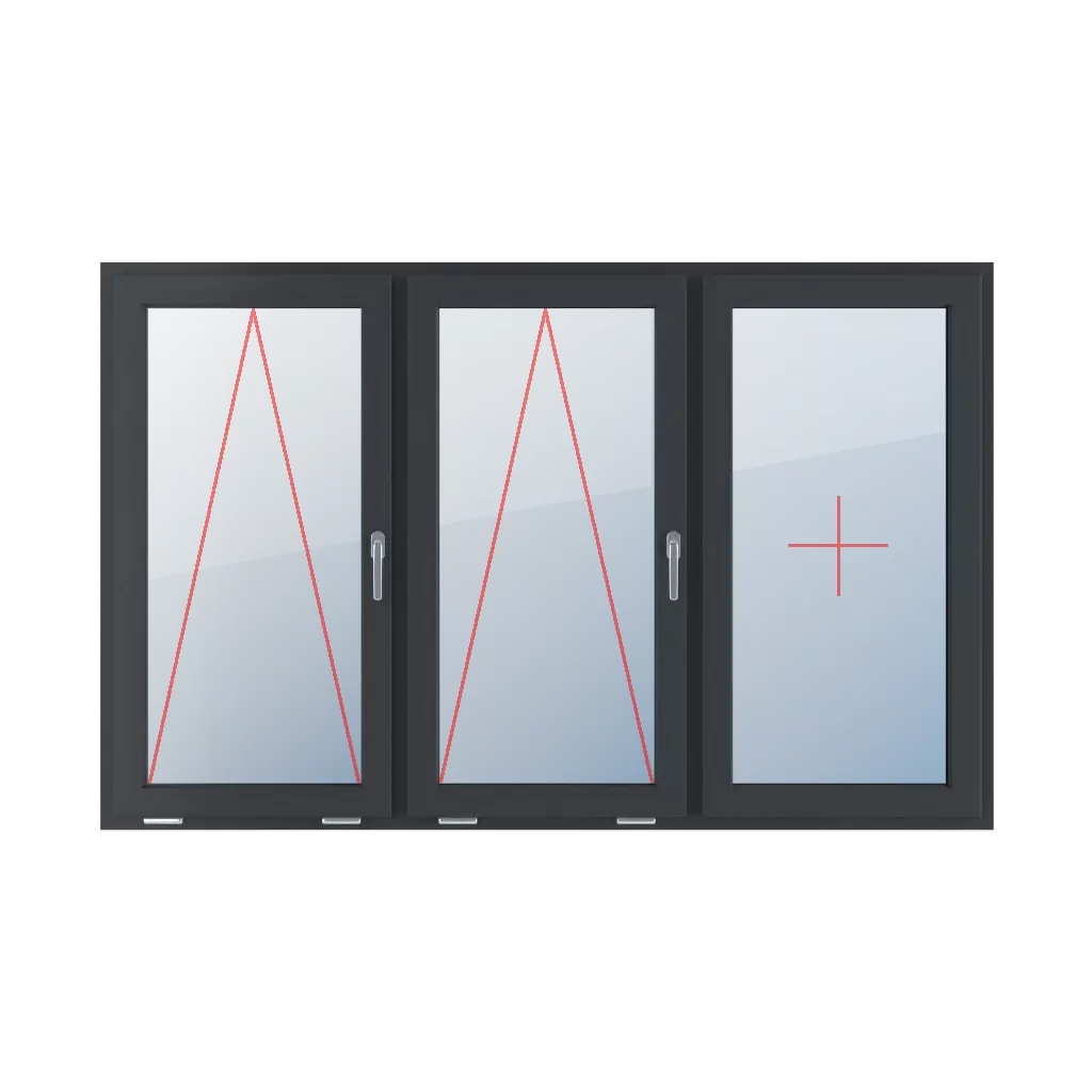 Tiltable with a handle on the right, fixed glazing in the sash windows window-types triple-leaf symmetrical-division-horizontally-33-33-33  