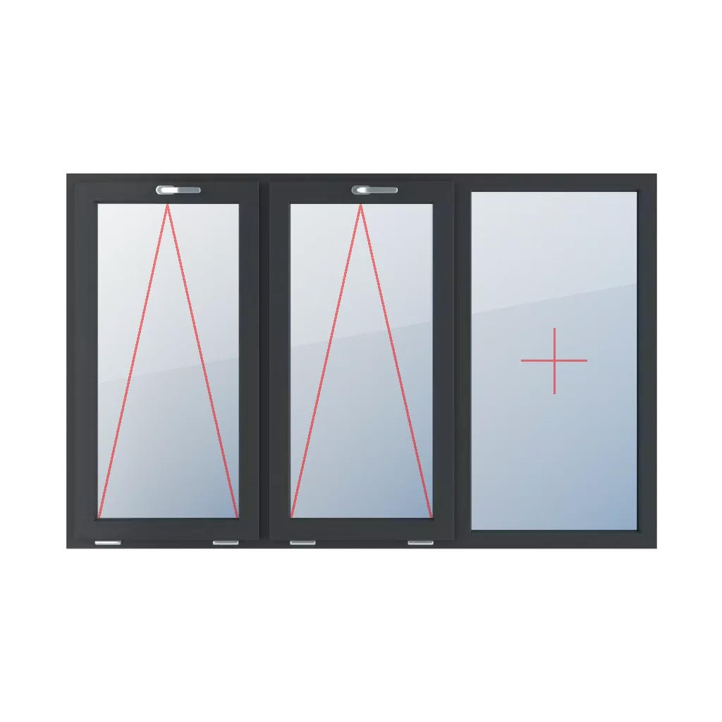 Tiltable with a handle at the top, fixed glazing in the frame windows window-types triple-leaf symmetrical-division-horizontally-33-33-33  