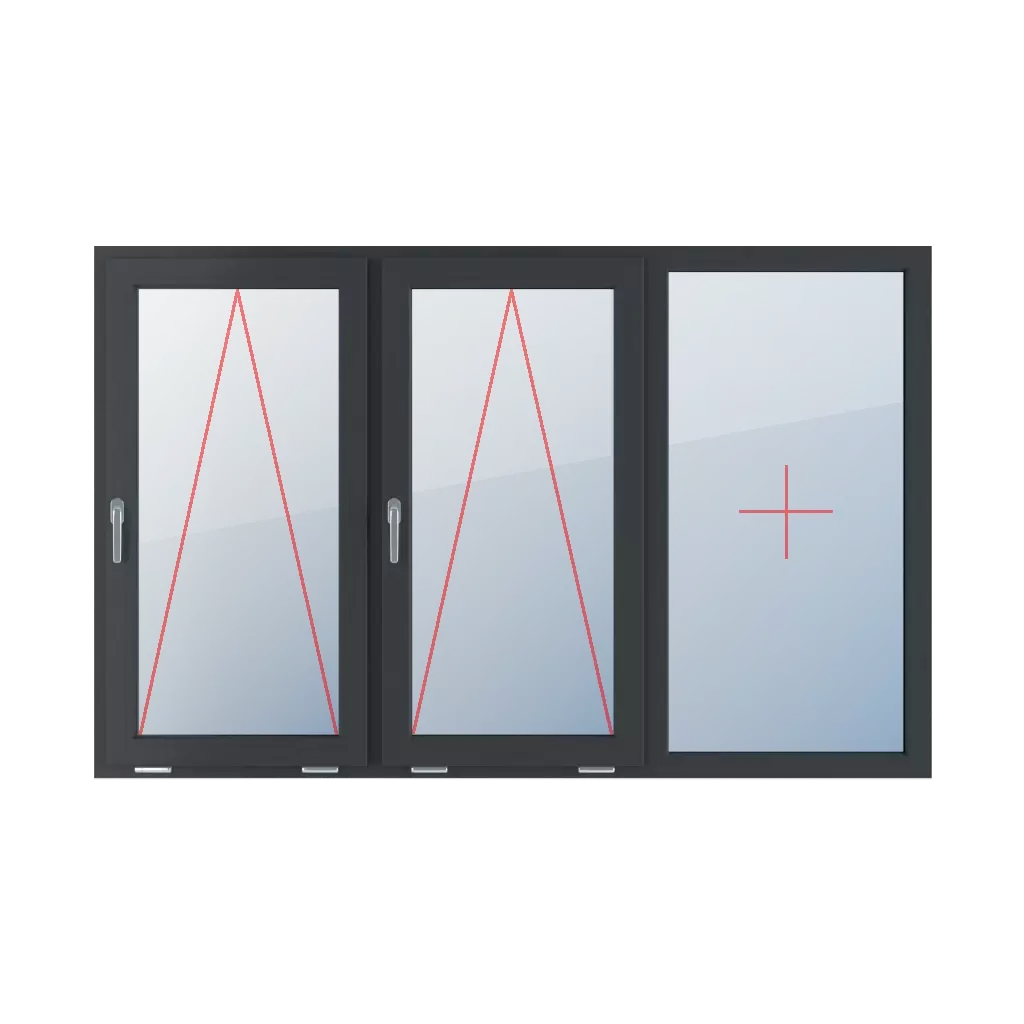 Tiltable with a handle on the left, fixed glazing in the frame windows window-types triple-leaf symmetrical-division-horizontally-33-33-33  