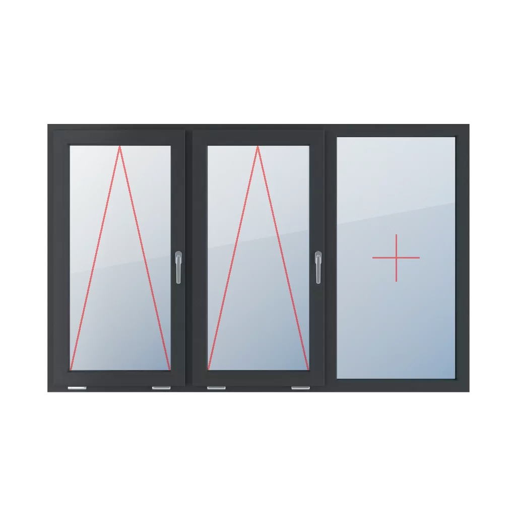 Tiltable with a handle on the right, fixed glazing in the frame windows window-types triple-leaf symmetrical-division-horizontally-33-33-33  