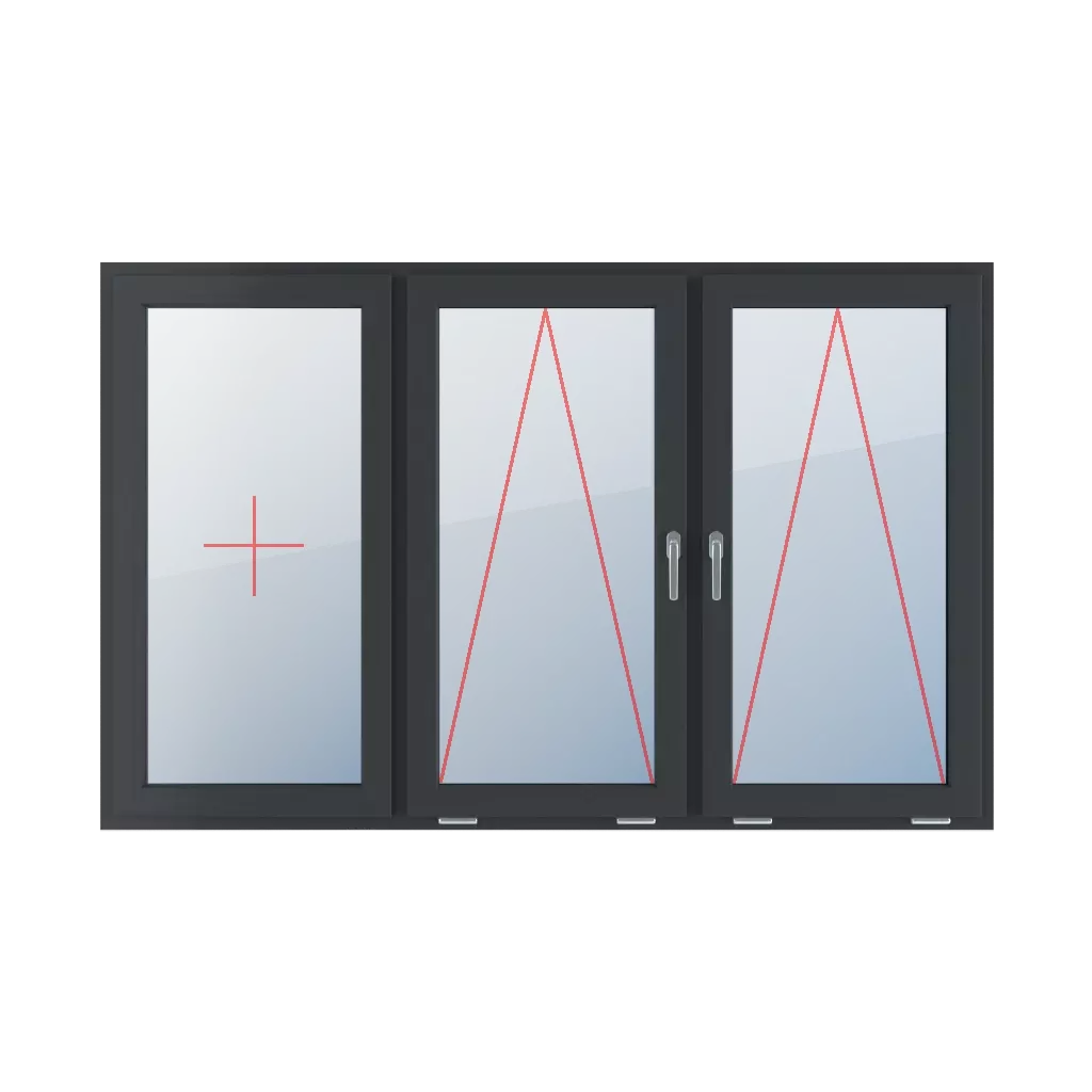 Fixed glazing in the wing, tiltable with a handle in the middle, tiltable with a handle in the middle windows window-types triple-leaf symmetrical-division-horizontally-33-33-33  