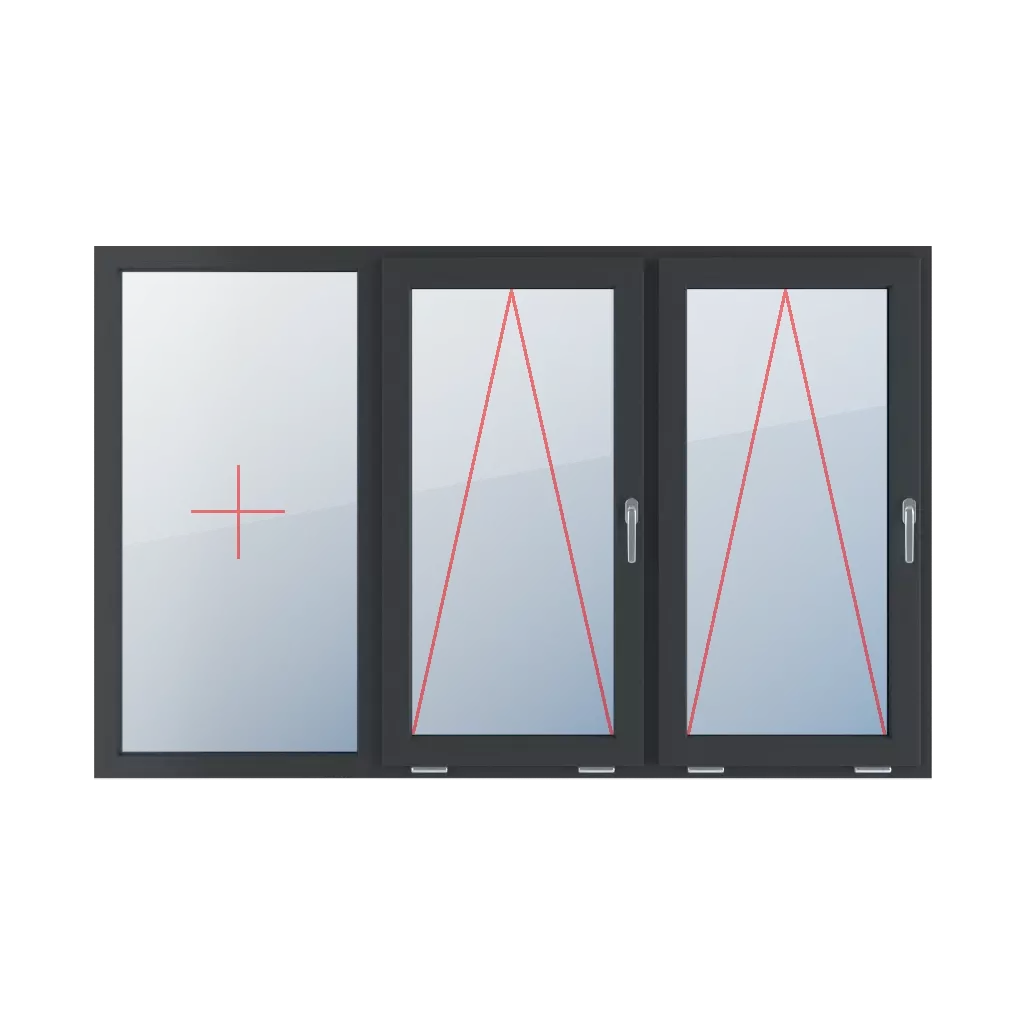 Fixed glazing in the frame, tiltable with a handle on the right side, tiltable with a handle on the right side windows window-types triple-leaf symmetrical-division-horizontally-33-33-33  