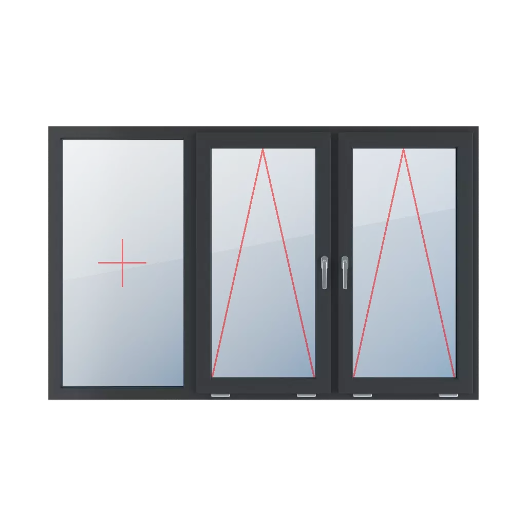 Fixed glazing in the frame, tiltable with a handle in the middle, tiltable with a handle in the middle windows window-types triple-leaf symmetrical-division-horizontally-33-33-33  