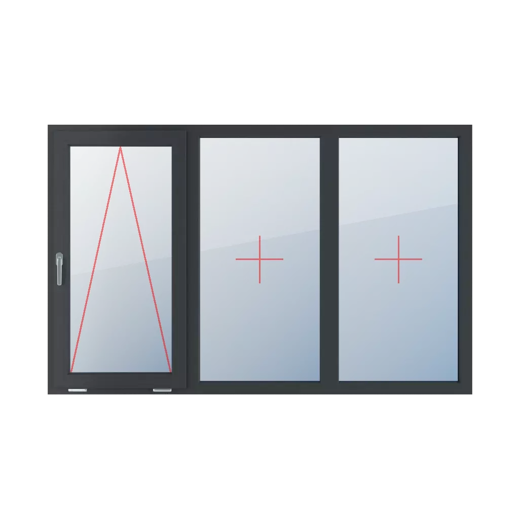 Tiltable with a handle on the left, fixed glazing in the frame, fixed glazing in the frame windows window-types triple-leaf symmetrical-division-horizontally-33-33-33  