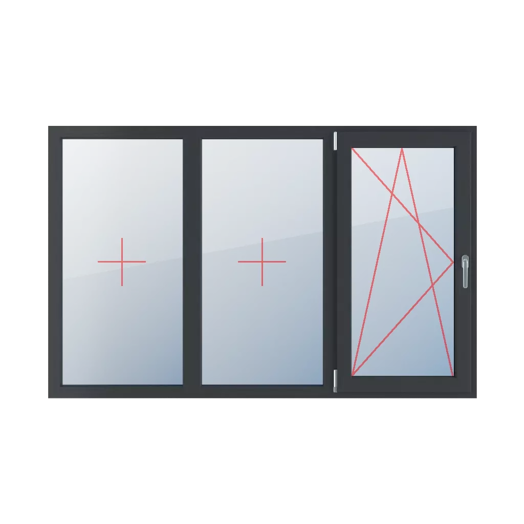 Fixed glazing in a frame, left-tilt and turn windows window-types triple-leaf symmetrical-division-horizontally-33-33-33  