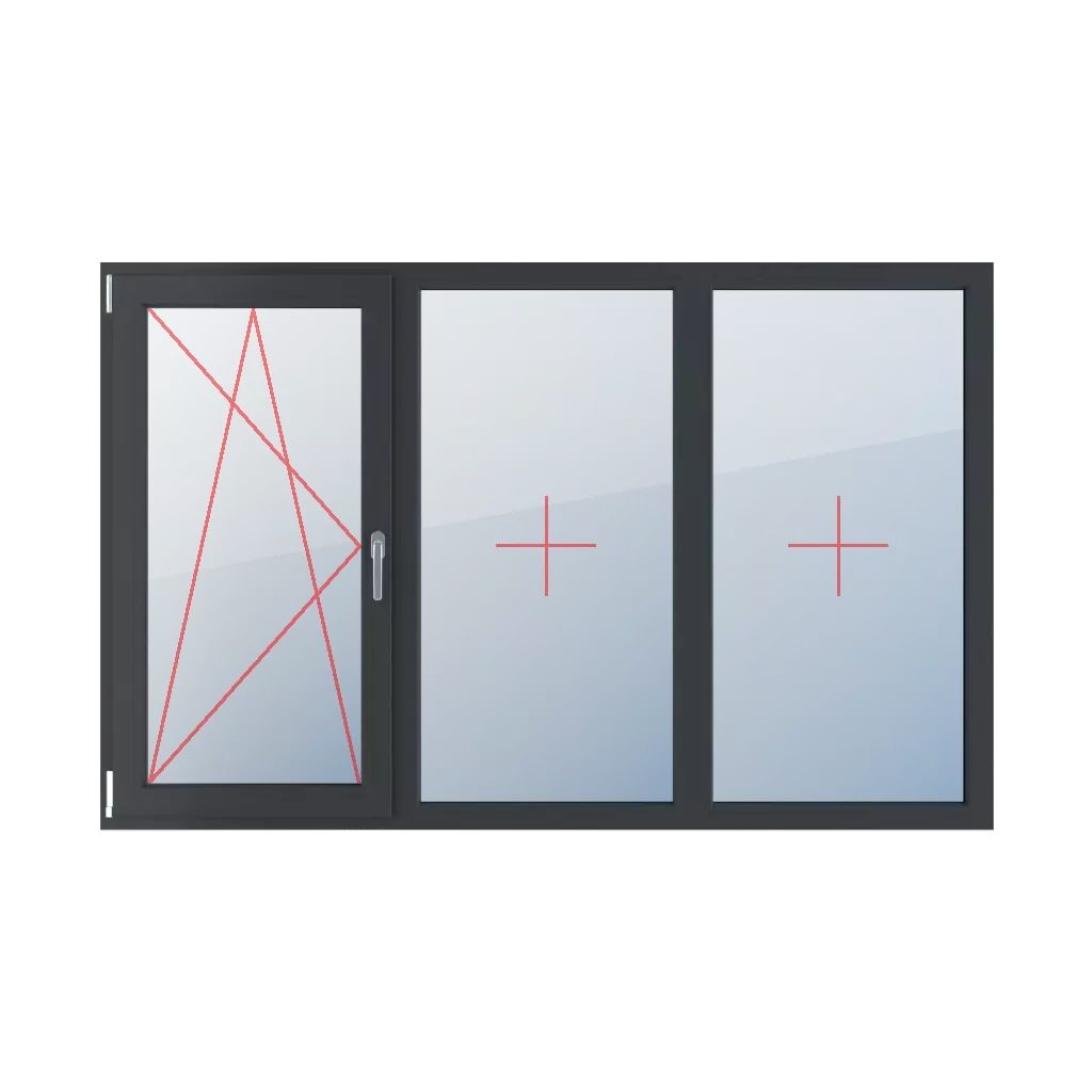 Tilt and turn left, fixed glazing in the frame windows window-types triple-leaf symmetrical-division-horizontally-33-33-33  