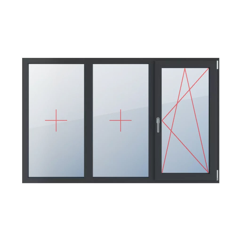 Fixed glazing in a frame, right-hand turn-tilt glazing windows window-types triple-leaf symmetrical-division-horizontally-33-33-33  