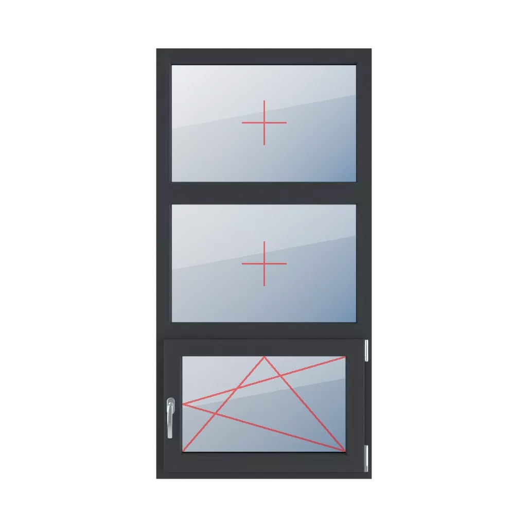 Fixed glazing in a frame, right-hand turn-tilt glazing windows window-types triple-leaf vertical-symmetrical-division-33-33-33  