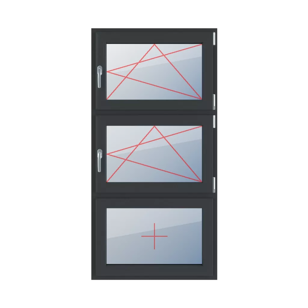 Turn-tilt right, turn-tilt right, fixed glazing in the wing windows window-types triple-leaf vertical-symmetrical-division-33-33-33  