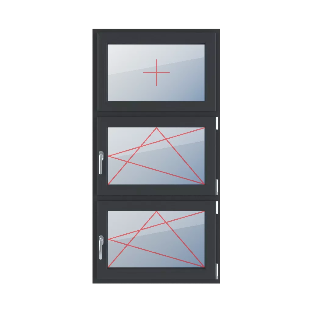 Fixed glazing in the sash, right-hand turn-tilt, right-hand turn-tilt glazing windows window-types triple-leaf vertical-symmetrical-division-33-33-33  