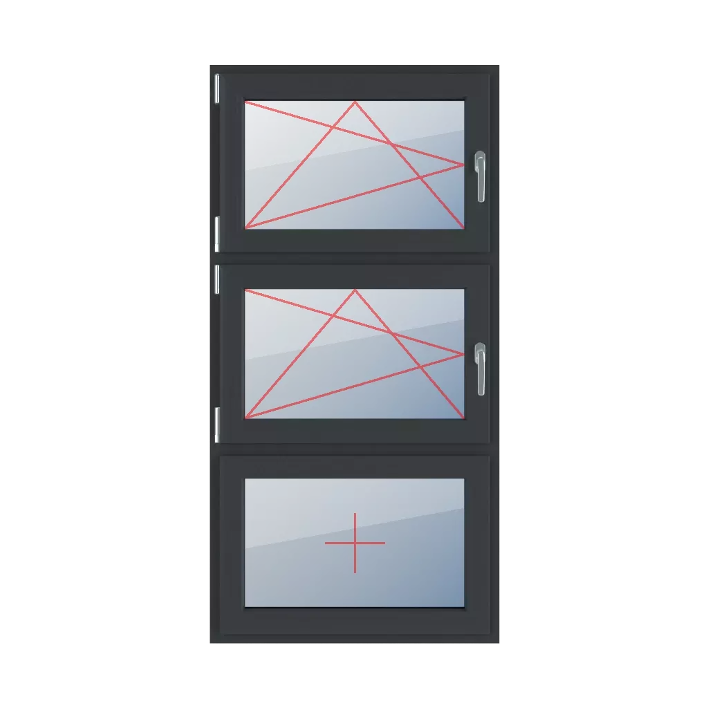 Left-hand turn-tilt, left-hand turn-tilt, fixed glazing in the leaf windows window-types triple-leaf vertical-symmetrical-division-33-33-33  