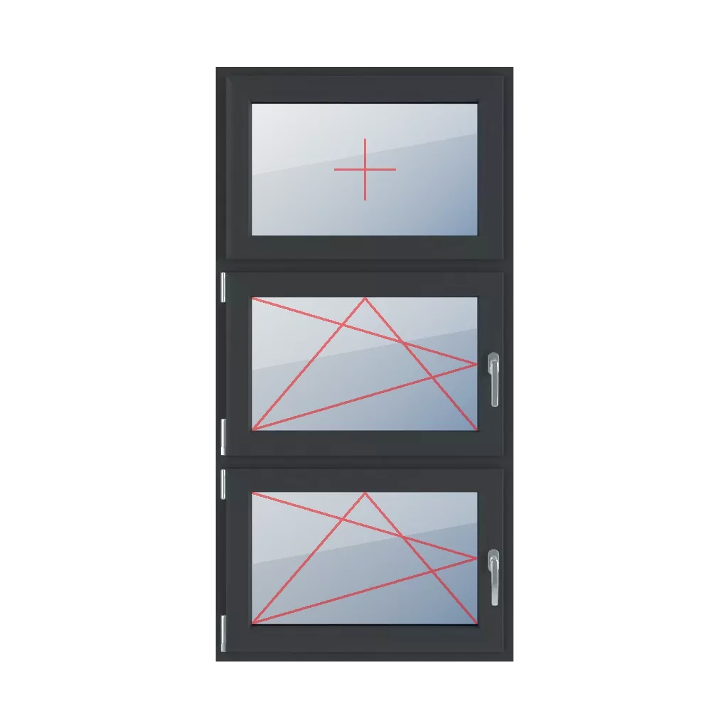 Fixed glazing in the leaf, left-hand turn-tilt, left turn-tilt glazing windows window-types triple-leaf vertical-symmetrical-division-33-33-33  