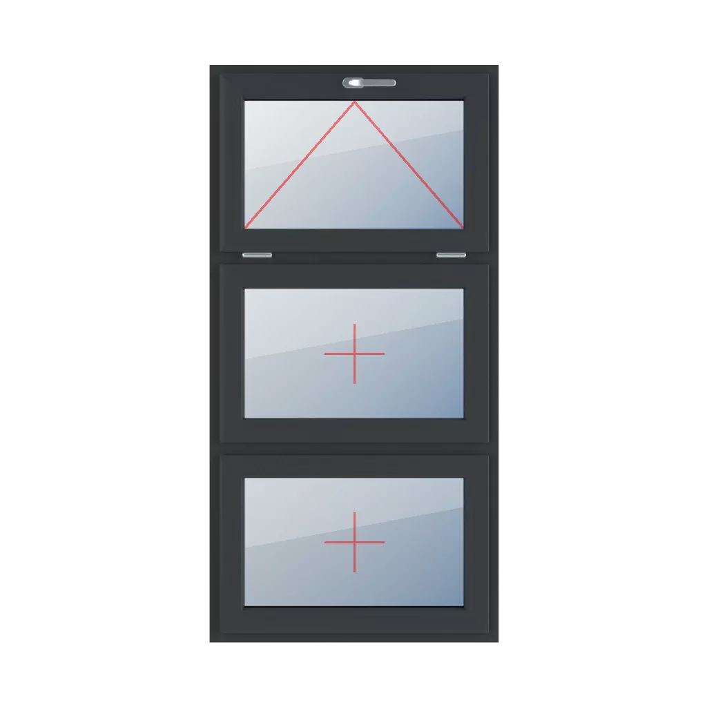 Tiltable with a handle at the top, fixed glazing in the sash windows window-types triple-leaf vertical-symmetrical-division-33-33-33  