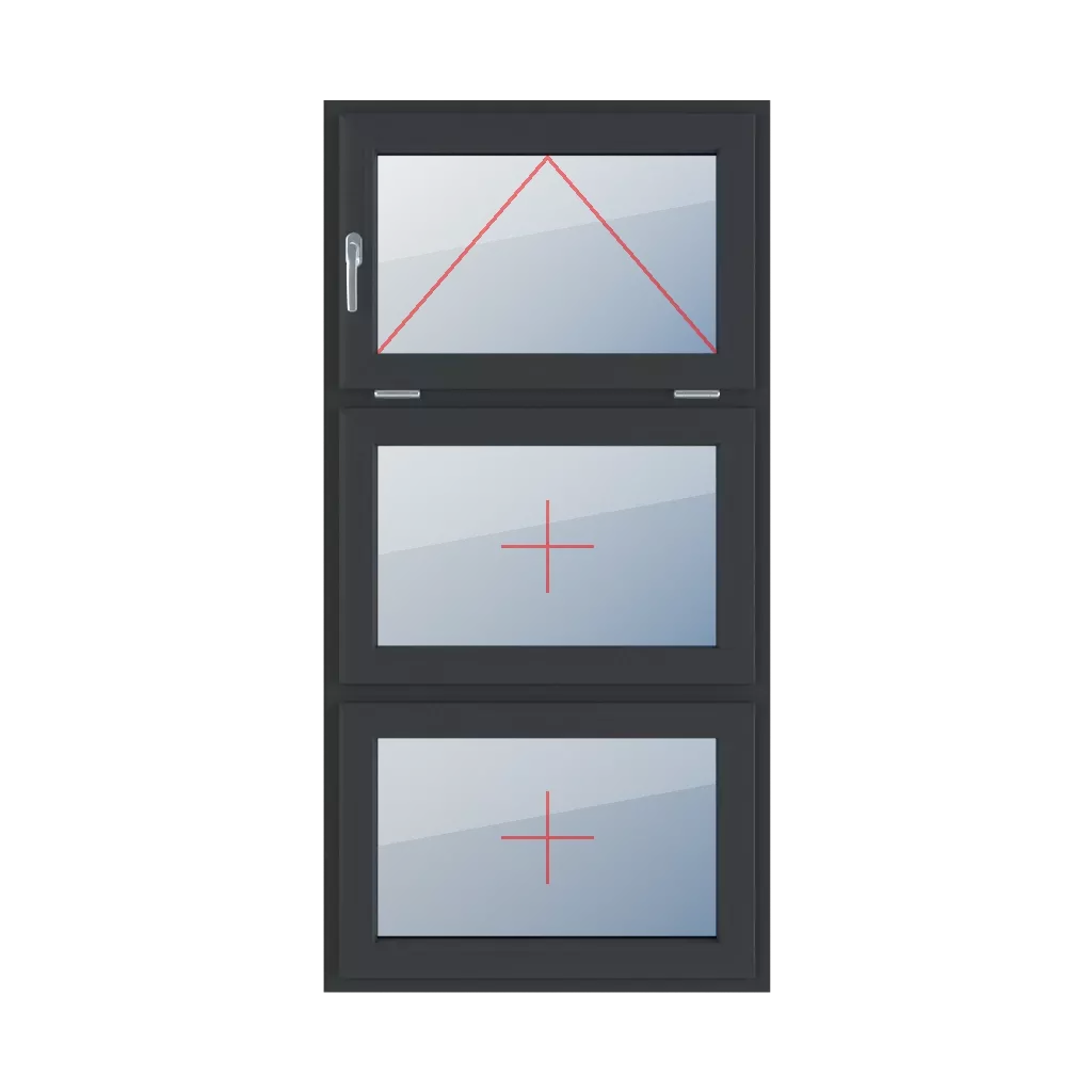 Tiltable with a handle on the left, fixed glazing in the sash windows window-types triple-leaf vertical-symmetrical-division-33-33-33  