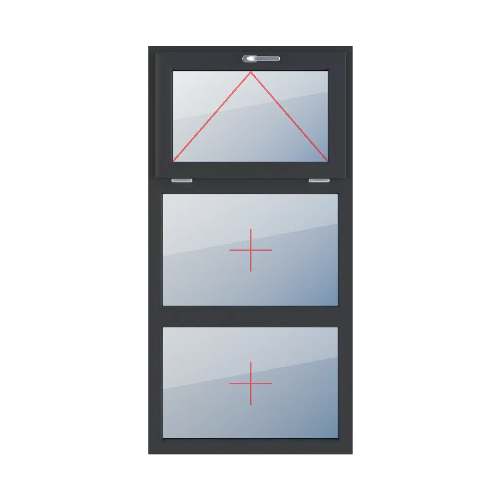 Tiltable with a handle at the top, fixed glazing in the frame windows window-types triple-leaf vertical-symmetrical-division-33-33-33  