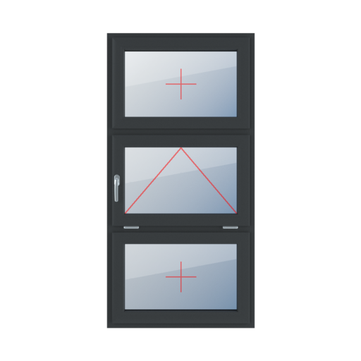 Fixed glazing in the wing, tiltable with a handle on the right, fixed glazing in the wing windows window-types triple-leaf vertical-symmetrical-division-33-33-33  