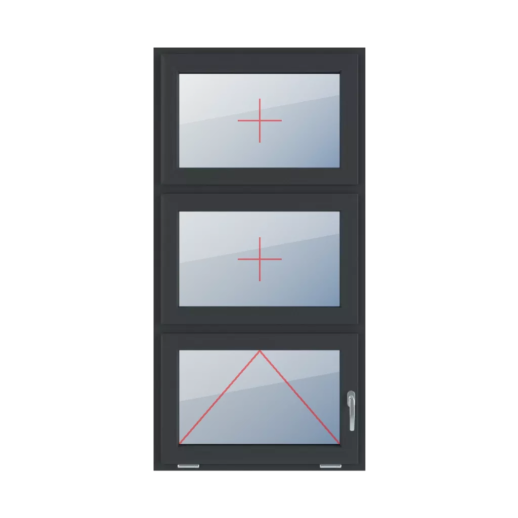 Permanent glazing in the wing, tiltable with a handle on the right side windows window-types triple-leaf vertical-symmetrical-division-33-33-33  