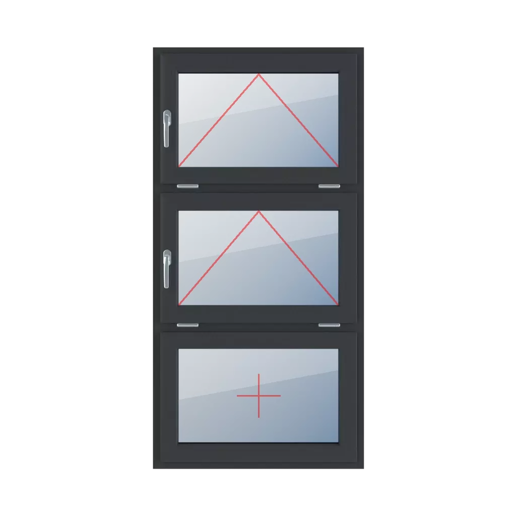 Tilt with a handle on the left, tilt with a handle on the left, fixed glazing in the wing windows window-types triple-leaf vertical-symmetrical-division-33-33-33  