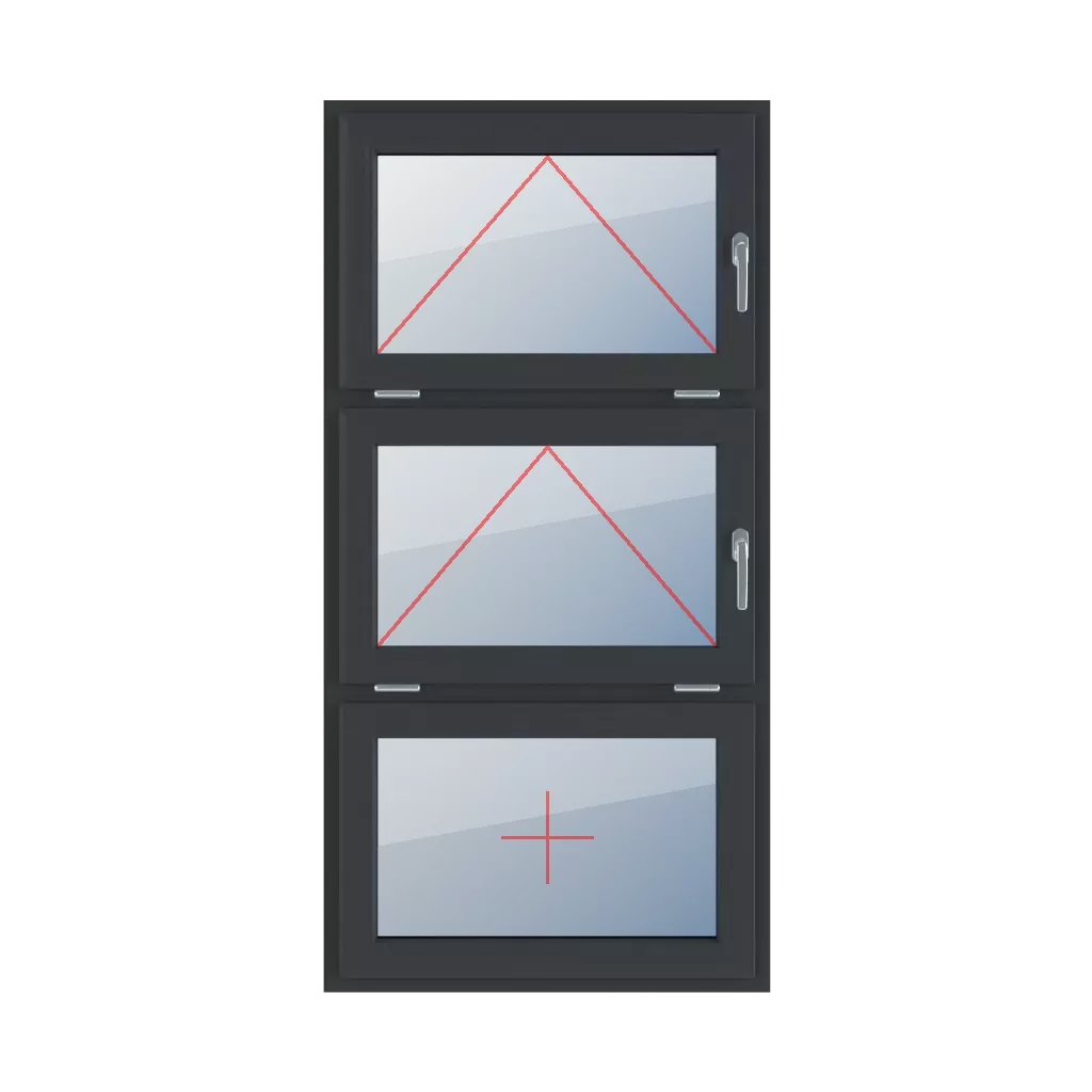 Tilt with a handle on the right, tilt with a handle on the right, fixed glazing in the wing windows window-types triple-leaf vertical-symmetrical-division-33-33-33  