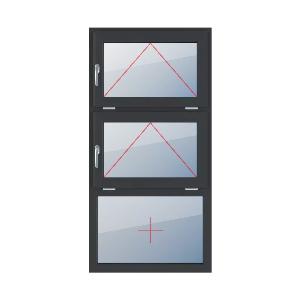 Tilt with a handle on the left, tilt with a handle on the left, fixed glazing in the frame windows window-types triple-leaf vertical-symmetrical-division-33-33-33  