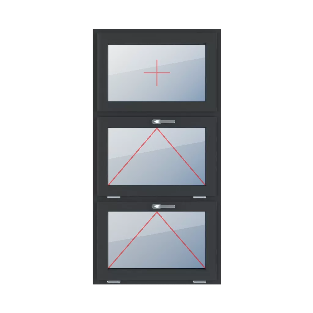 Fixed glazing in the wing, tiltable with a handle at the top, tiltable with a handle at the top windows window-types triple-leaf vertical-symmetrical-division-33-33-33  