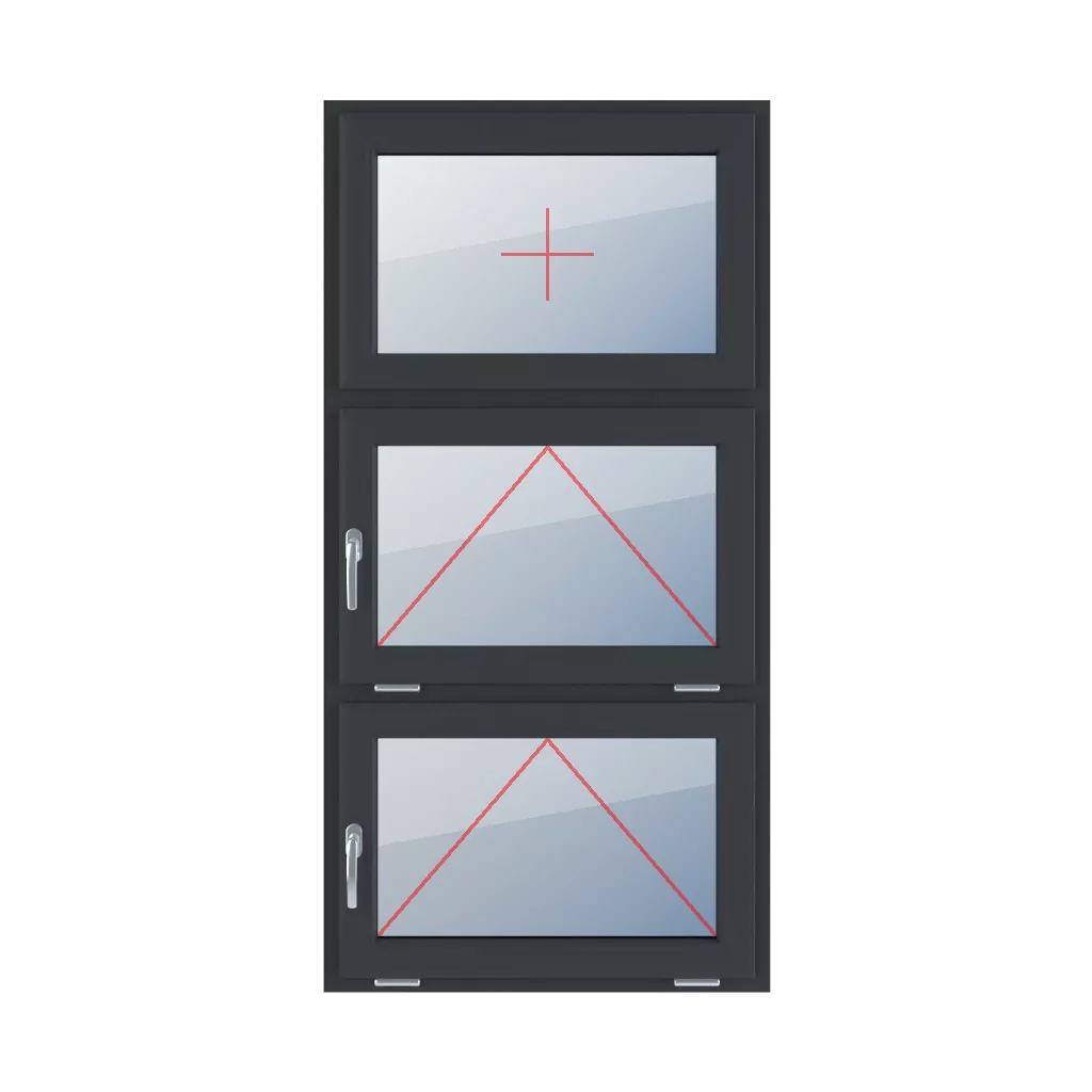 Fixed glazing in the wing, tiltable with a handle on the left side, tiltable with a handle on the left side windows window-types triple-leaf vertical-symmetrical-division-33-33-33  