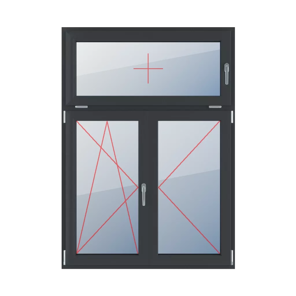 Tilt with a handle on the right, tilt and turn left, movable mullion, turn right windows window-types triple-leaf asymmetrical-vertical-division-30-70-with-a-movable-post  