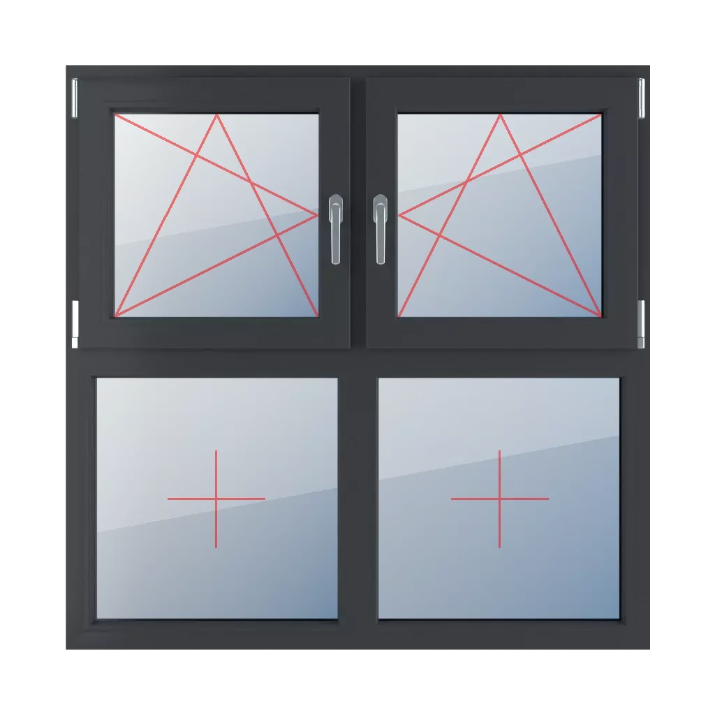 Left-hand turn-tilt, right-hand turn-tilt, fixed glazing in the frame windows window-types four-leaf symmetrical-division-horizontal-50-50  