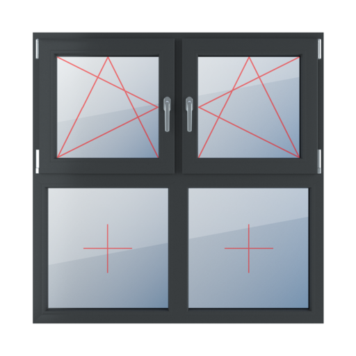 Left-hand turn-tilt, right-hand turn-tilt, fixed glazing in the leaf windows window-types four-leaf symmetrical-division-horizontal-50-50  