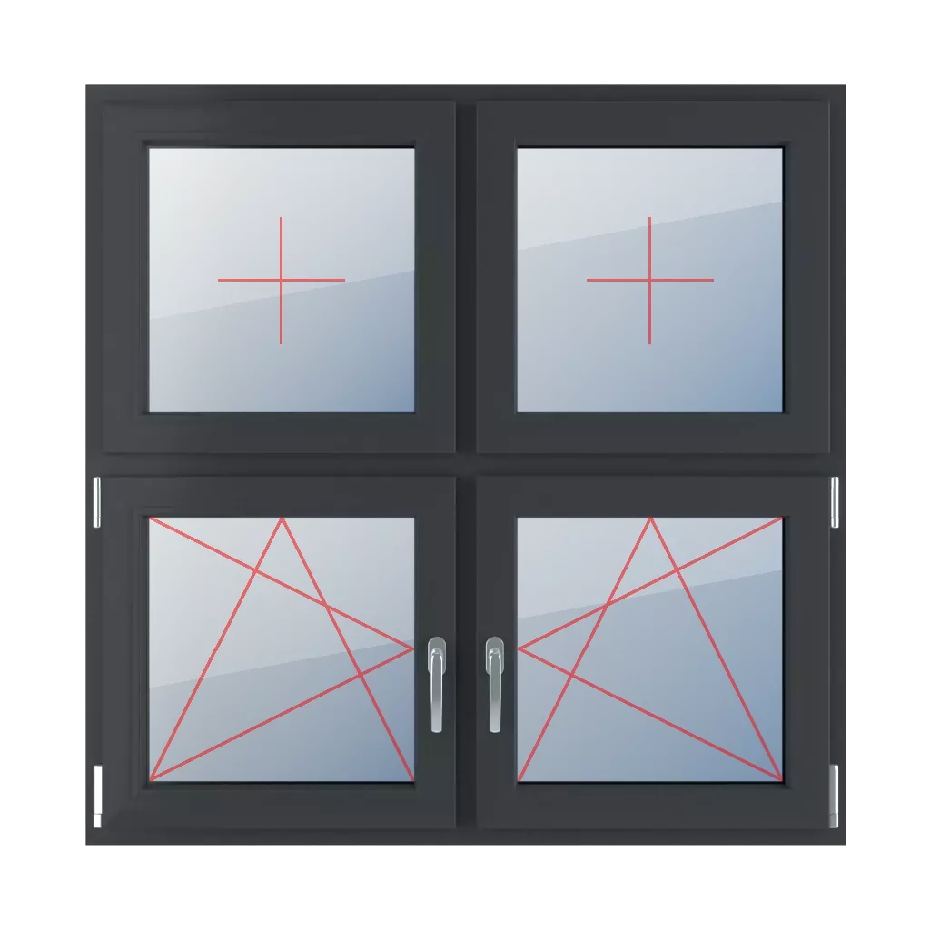 Fixed glazing in the leaf, left-hand turn-tilt, right-hand turn-tilt glazing windows window-types four-leaf symmetrical-division-horizontal-50-50  