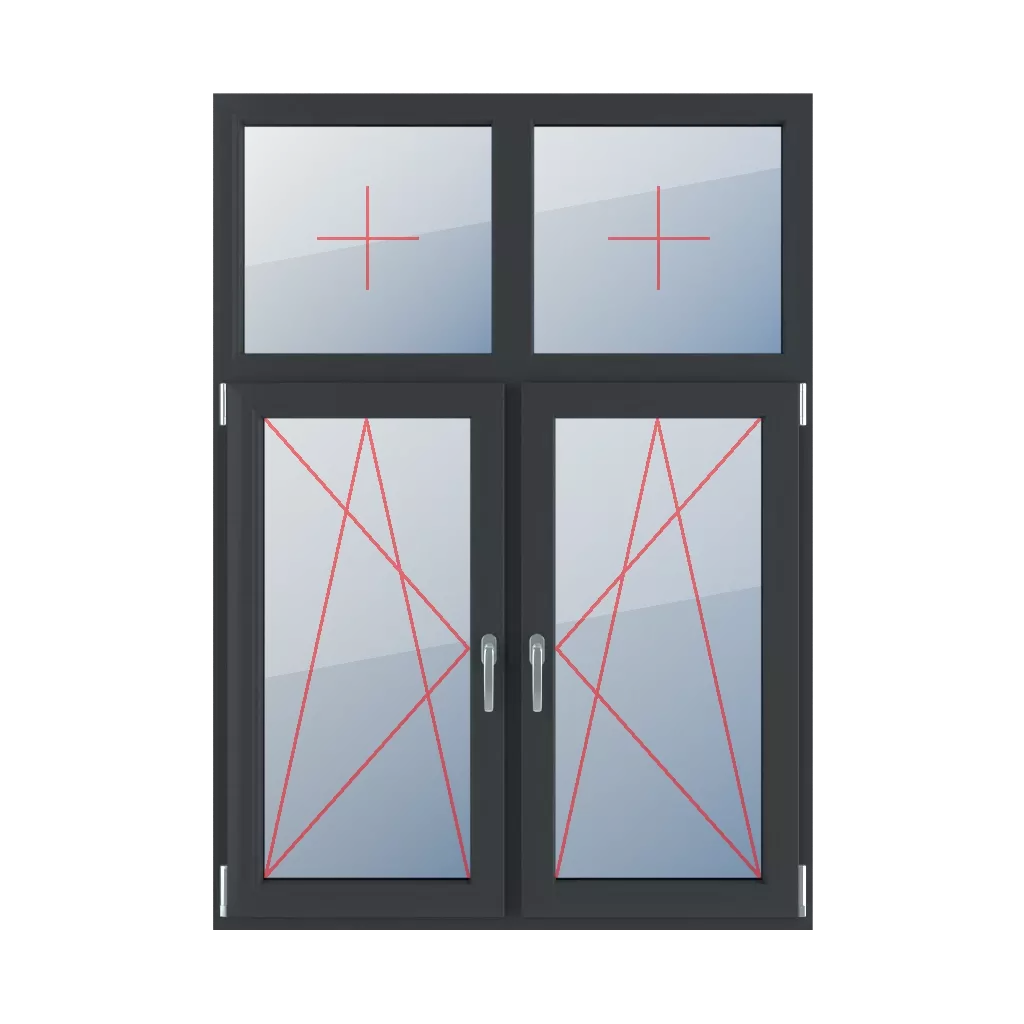Fixed glazing in a frame, left-hand turn-tilt glazing, right-hand turn-tilt glazing windows window-types four-leaf vertical-asymmetric-division-30-70  
