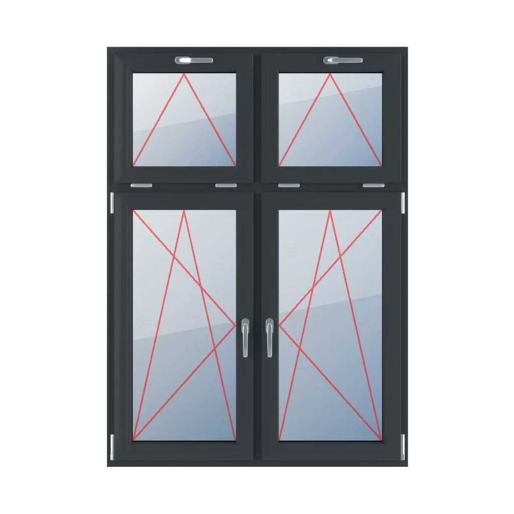 Tilt handle at the top, turn-tilt left, turn-tilt right windows window-types four-leaf vertical-asymmetric-division-30-70  