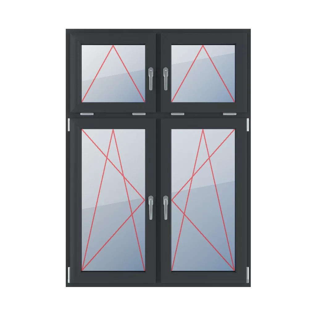 Tilt handles in the middle, tilt and turn left, tilt and turn right windows window-types four-leaf vertical-asymmetric-division-30-70  