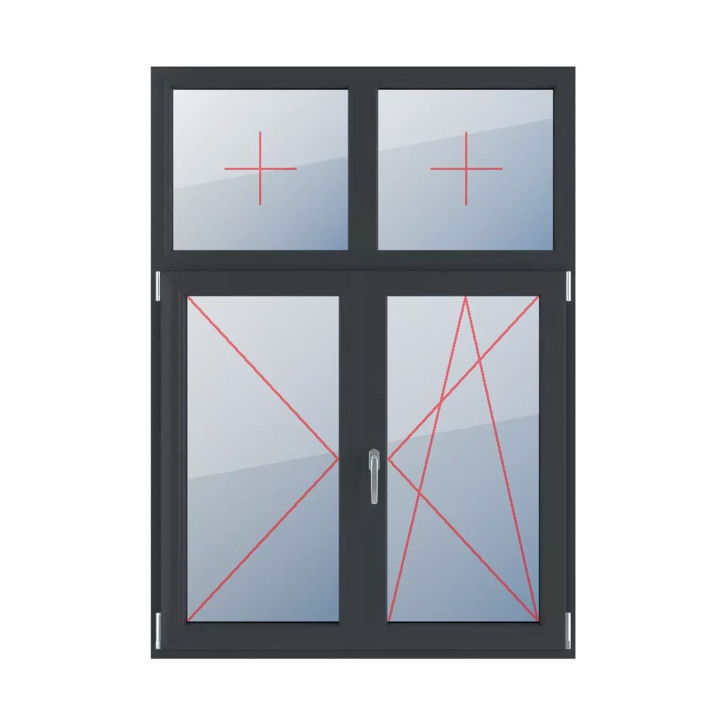 Fixed glazing in a frame, left-hand turn, movable mullion, right-tilt and turn windows window-types four-leaf vertical-asymmetric-division-30-70-with-a-movable-mullion  