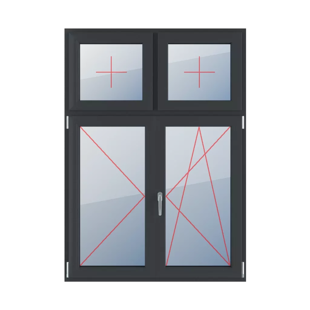 Permanent glazing in the leaf, turn-only left, movable mullion, turn-tilt right windows window-types four-leaf vertical-asymmetric-division-30-70-with-a-movable-mullion  