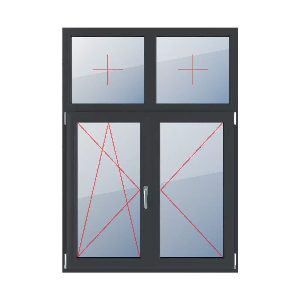 Fixed glazing in the frame, left-tilt and turn glazing, movable mullion, right-hand turn windows window-types four-leaf vertical-asymmetric-division-30-70-with-a-movable-mullion  