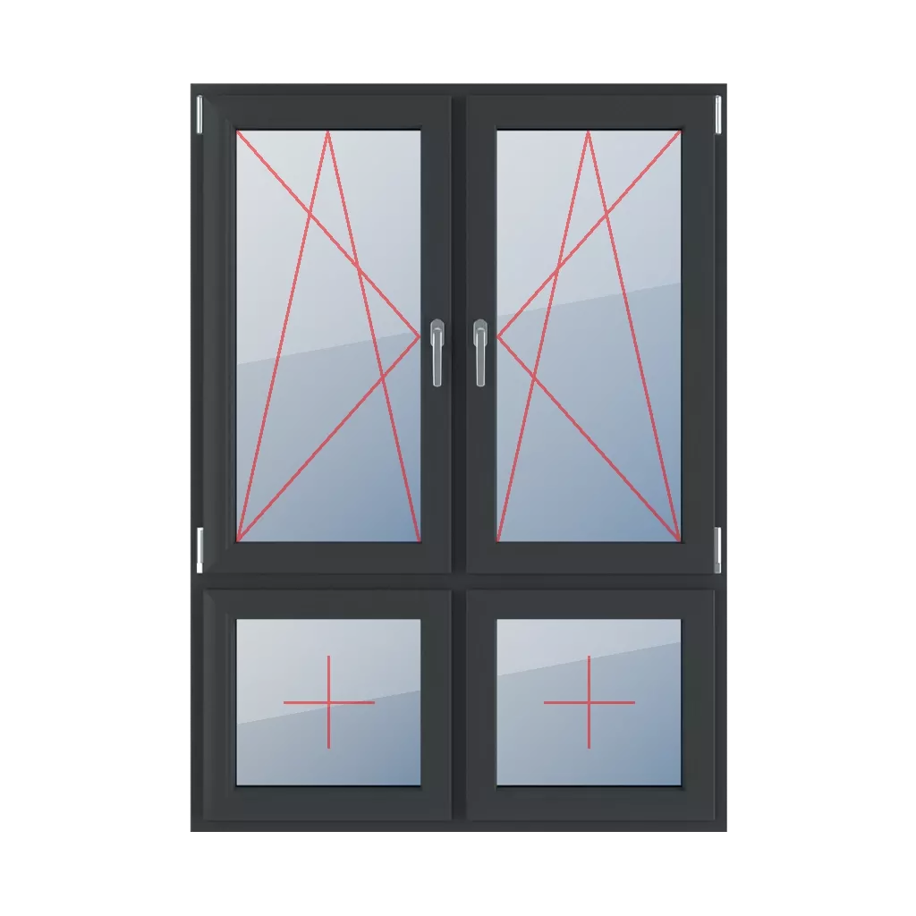 Left-hand turn-tilt, right-hand turn-tilt, fixed glazing in the leaf windows window-types four-leaf vertical-asymmetric-division-70-30  