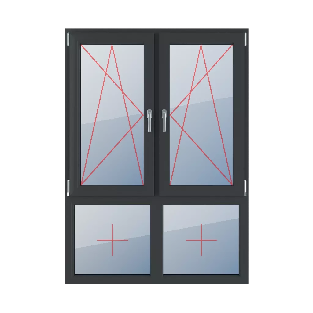 Left-hand turn-tilt, right-hand turn-tilt, fixed glazing in the frame windows window-types four-leaf vertical-asymmetric-division-70-30  