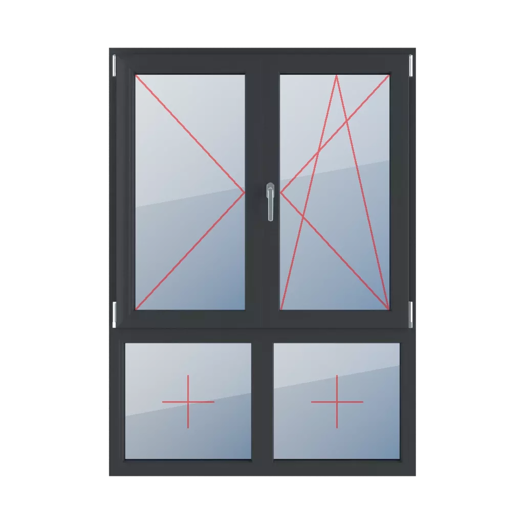 Left-hand side-hung, movable mullion, right-hand turn-tilt, fixed glazing in the frame windows window-types four-leaf 70-30-asymmetrical-vertical-division-with-a-movable-post  